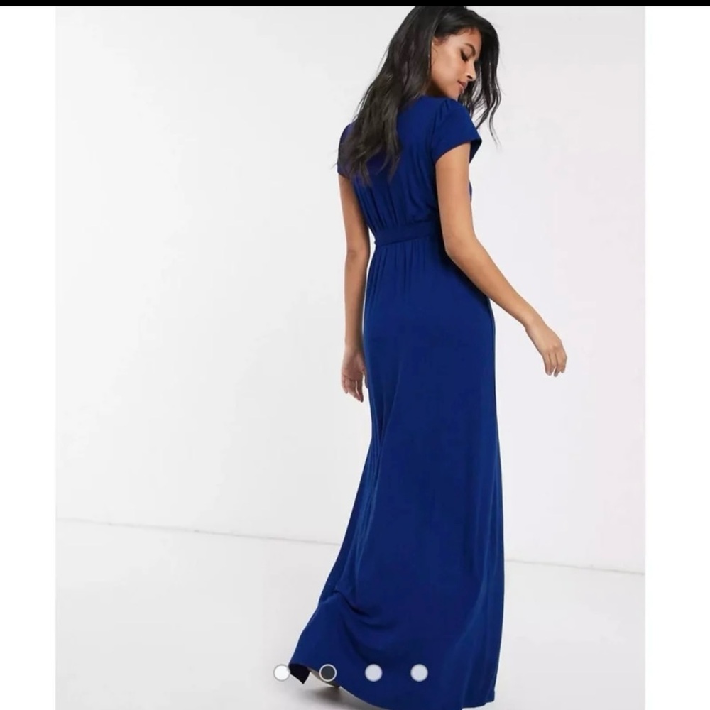NWT ASOS DESIGN Tie Waist Wrap Navy Blue Maxi Dress Short Sleeves Size 6